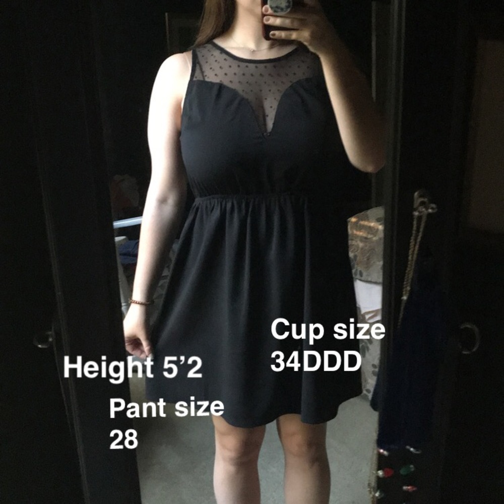 C. Luce black party dress with Swiss dot mesh. Sticky boobs or no bra!